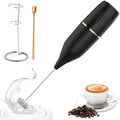 Homexup Handheld Milk Frother 14000 RPM Drink Mixer Wand with Stand & Stirring Spoon Quiet One-Button Operation Non-Slip Handle Detachable Whisk Head for Coffee Lattes Cappuccinos Matcha (Black)