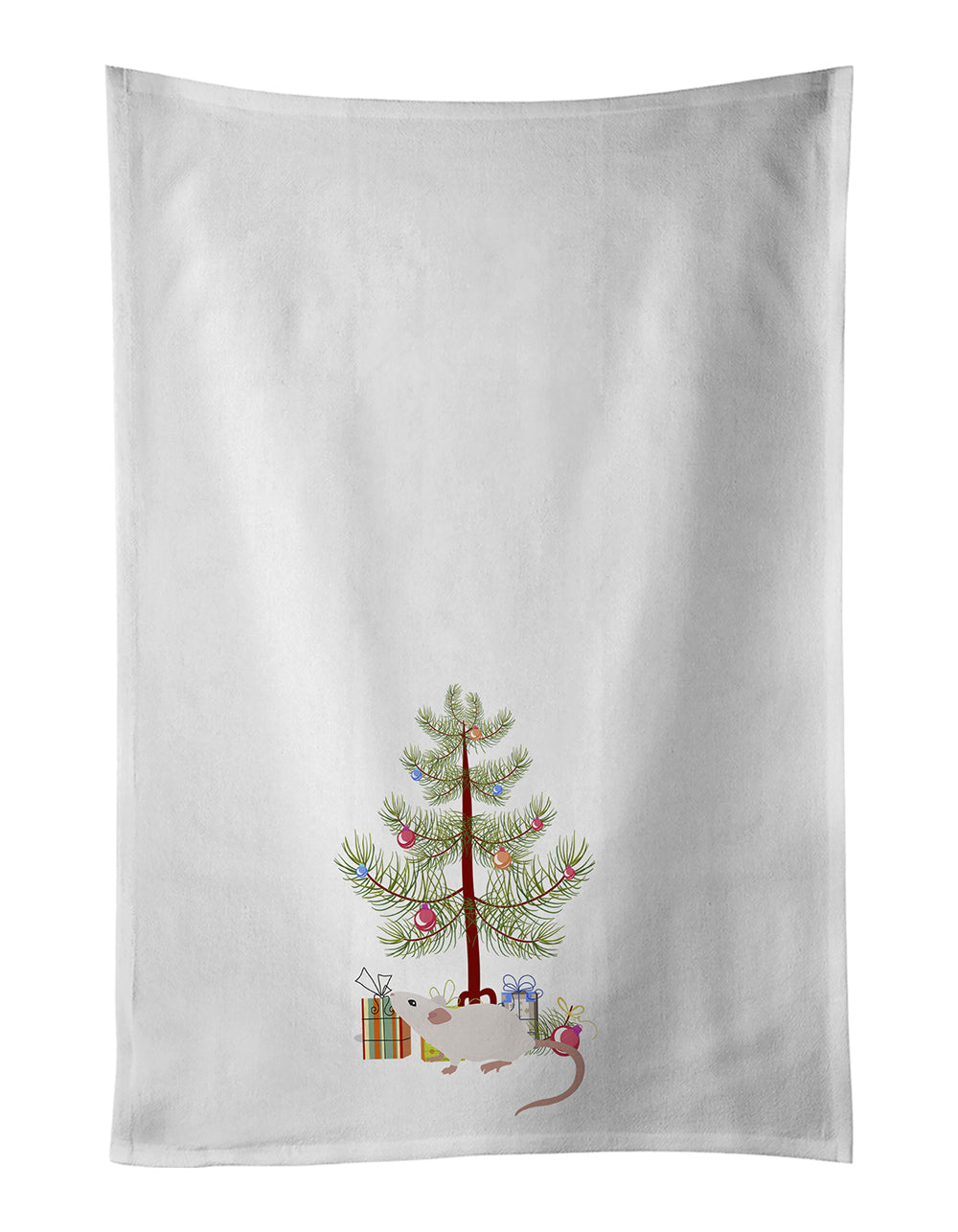 White Domestic Mouse Merry Christmas Kitchen Towel Set of 2