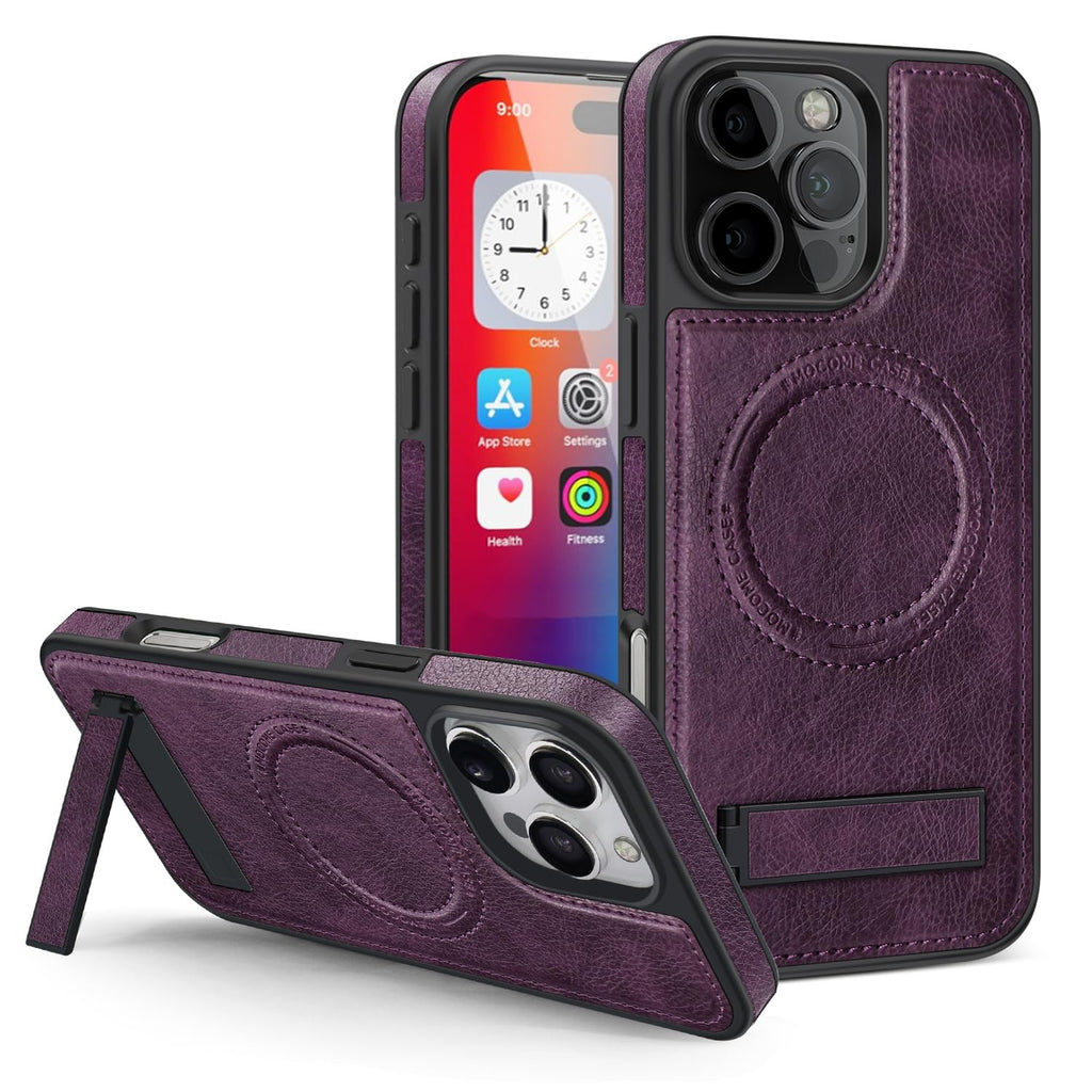 Lunivop for iPhone 16 Pro Max Case 2024 [Compatible with Magsafe ] Wireless Charging Leather Stand Magnetic Kickstand Rugged Protection for iPhone 16 ProMax Phone Cases Best Purple