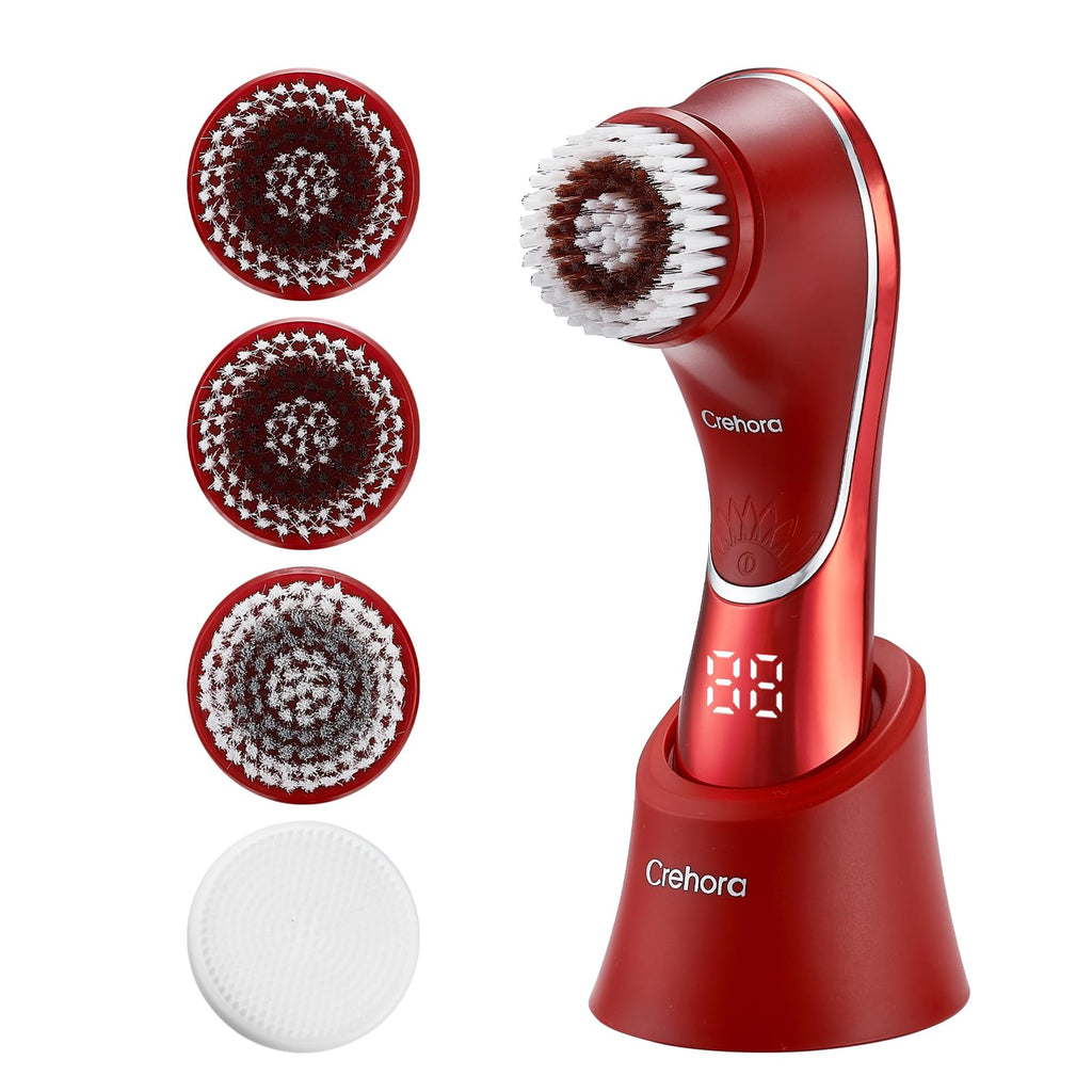 Facial Cleansing Brush Electric Face Scrubber Facial Cleansing Brush Rechargeable IPX-7 Waterproof Rotating Face Scrubber for Exfoliating Massaging and Deep Cleansing with 4 Brush Heads